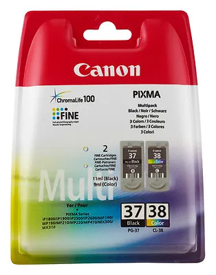 Set Ink Cartridges Canon PG37 +CL38 IP2500 IP2600 MP470 • £45.88