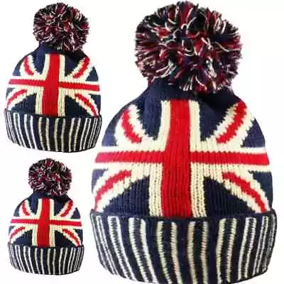 Union Jack Hat Men's Pom Pom Bobble Ski Snowboard Winter Women's Knitted Warm • £7.15