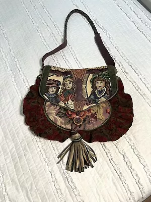 Vintage Carpet Tapestry Bag Dolls Purse Boho Cottagecore Unique Floral USA Made • $36