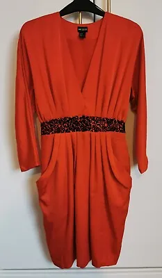 H&M Conscious Collection Burnt Orange Satin Embroidered Party Dress UK Size 10 • £17.99