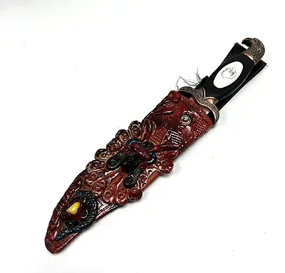 Vintage Large Hunting Knife Eagle With Intricate Sheath Aztec Mayan Painted Clay • $64.75