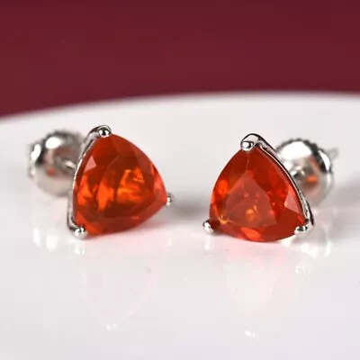 Trillion Cut Jalisco Fire Opal Stud Earring Mexican Fire Opal Earring For Women • $199