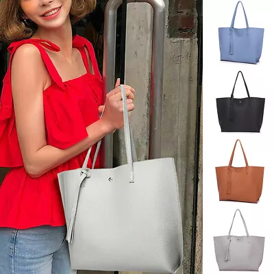 UK Large Women's Designer Leather Style Tote Shoulder Bag Satchel Ladies Handbag • £12.99