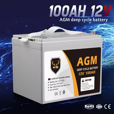 MOBI 100AH 12V AGM Battery Deep Cycle Camping Marine 4WD Solar SLA Lead Acid • $209.95