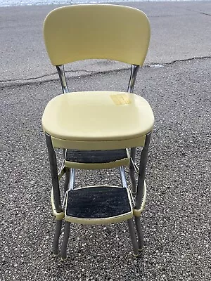 Vintage Cosco Yellow Step Stool Chair W/Pull Out Steps & Chrome Legs 1950s • $145