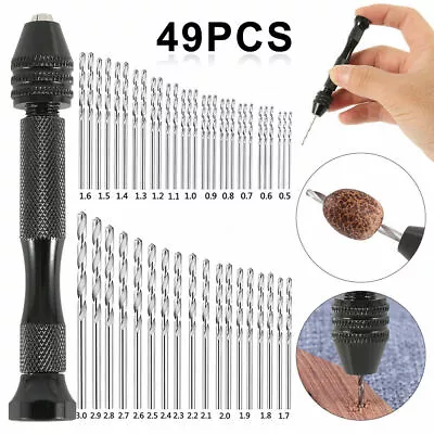 49X Mini Micro Hand Drill Bits Set Manual Drill Pin Vise Chuck DIY Tool Set • $7.98