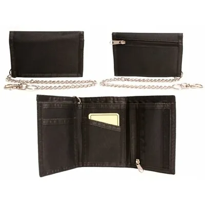 Mens Boys Gents CANVAS WALLET With SECURITY CHAIN Black • £5.50