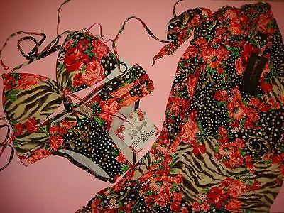 NWT Luli Fama BIKINI+Cover Up/pareo La Vida Es UN Carnaval RED Roses Floral • $169.99