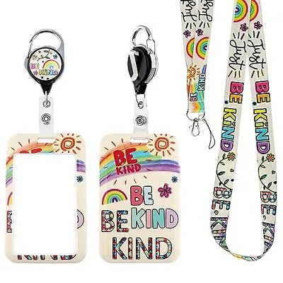 Cute Be Kind Lanyard With Badge Holder And Retractable Reel Clip Kids Autism Rai • $14.60