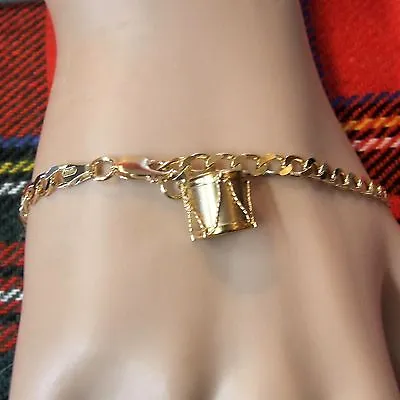 9 Ct GOLD Second Hand Flat Curb Ankle Bracelet With Drum • £339