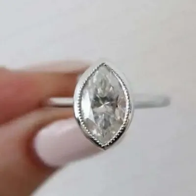 Moissanite Solitaire Engagement Ring 1 Ct Marquise Cut 14k White Gold Plated • $144.25