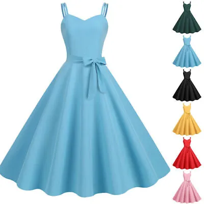 Women Vintage Swing Dress Rockabilly 50s 60s Pinup Cocktail Party Evening Dress • £13.90