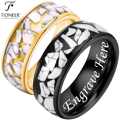 Tungsten 8mm Band In Black Or Gold W White Turquoise Ceramic Inlay Free Engrave • $21.99