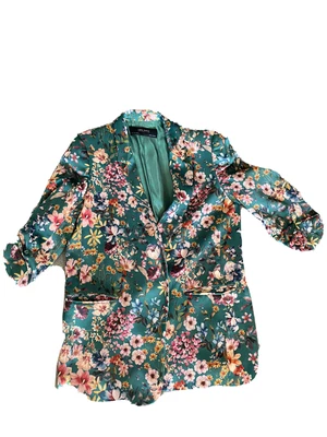 $25 • Buy ZARA Women Casual Floral Button Up Blazer Jacket Long Sleeve Red Pink Size Large