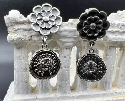 Medusa Gorgon Rosette Protective Ancient Greek Coin Earring Sterling Silver • $76