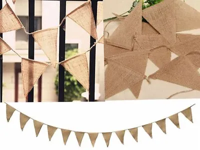 £4.99 • Buy Hessian Fabric Bunting Vintage Wedding Baby Shower Shabby Chic Party Decoration