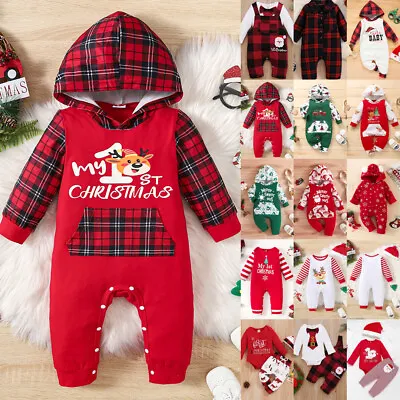 Newborn Baby Boys Girls My First Christmas Romper Outfits Infant Xmas Party Set • £7.59