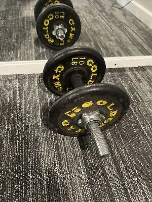 (2) Vintage 10-lb Golds Gym Cast Iron Weight Plates Barbell 20-LBS Total • $49