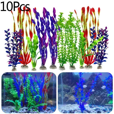 10x Large Artificial Grass Plastic Water Plant Ornament Fish Tank Aquarium Decor • £9.99
