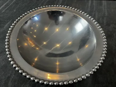 Mariposa 13” Pearled Serving Bowl String Of Pearls Line Aluminum-Hand Crafted • $100