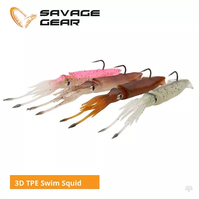 Savage Gear 3D TPE Swim Squid Lures - Cod Bass Pollock Halibut Norway Fishing • £10.49