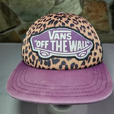 Vans Snapback Trucker Hat Cap Off The Wall  Leopard Print & Purple Black Mesh  • $9.95