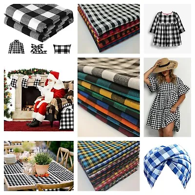 *Clearance* 100% Cotton Gingham Material 1 / 1/4 /1/8  Check Plaid Fabric Meter  • £7.45