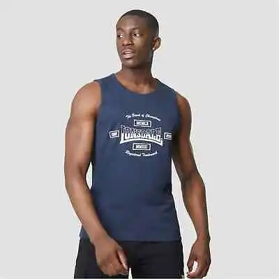 Lonsdale Mens Navy Blue 100% Cotton Jersey Sleeveless Vest Top - BNIP • £6.99