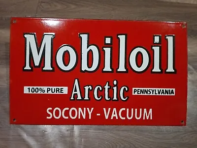 Porcelain Mobil Oil Arctic Enamel Metal Sign Size 20   X 12   Inches • $89.99