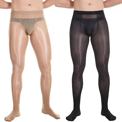 Mens Shiny Glossy Stretch Pantyhose Sheer Stockings Tights Bulge Pouch Underwear • $13.29