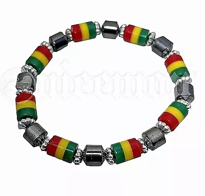 Hematite Rasta Color Stretch Fit Jamaica Bracelet Conscious Vibe Africa Love • $12.99