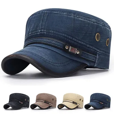 Men Army Denim Sports Baseball Cap Cotton Flat Hat Cadet Military Adjustable • £6.16