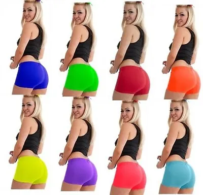 Women's Ladies Lycra Dance Wear Neon Hot Pants Shorts Party Fancy Dress Cotton • £4.79