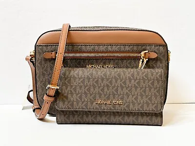 Michael Kors Jet Set Item Chain Crossbody Bag + Trifold Wallet Set Mk Brown • $128.80