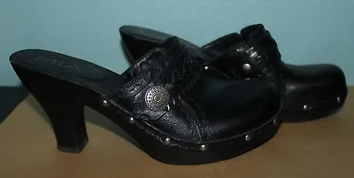 Mia Vintage Y2K RETRO Wooden Leather Studded Platform Clog Black 7m Lightly Used • $29.99