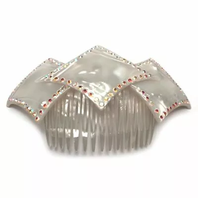 Vintage Hair Styling Comb Pearlescent Diamond Shape Shiny Crystal Made In France • $34.99