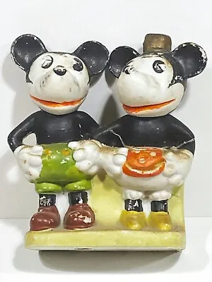 1930s DISNEY  MICKEY MOUSE & MINNIE  BISQUE TOOTHBRUSH HOLDER DISNEYANA TOY • $49.99