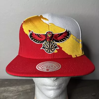 Mitchell & Ness Atlanta Hawks Paintbrush Adjustable Snapback Hat Cap Red • $30.40