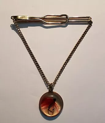 Vintage Tie Chain Mid Century Tie Clip With Chain And Fly Fishing Hook Guard • $15