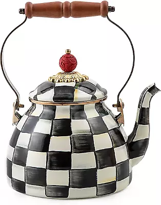 MacKenzie-Childs Courtly Check Enamel Tea Kettle Decorative Tea Kettle 2-Quart • $196.57