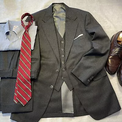 Vintage 60s 3 Piece Grey Flannel Suit Men’s 40R Vest & Pants 31Wx30L Ivy Style • $111.11