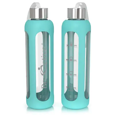 £12.99 • Buy BE ACTIVE GLASS WATER BOTTLE Green 1 Litre