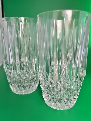 VTG Fostoria Stratton Highball Glass Cut Crystal Set Of 2 Heavy 12 Oz Tumblers • $15