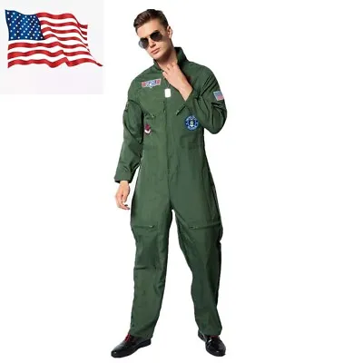 Men Pilot Costume Aviator Fancy Dress Halloween Party Cosplay Outfit US Shipping • $32.99