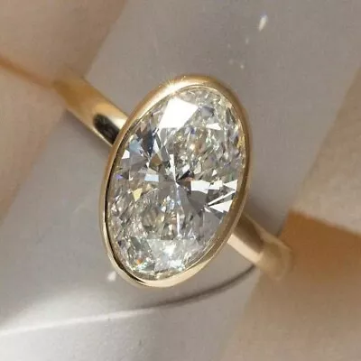 Oval Cut 2.50CT Moissanite Bezel Set Ring 14K Yellow Gold Promise Ring For Women • $388