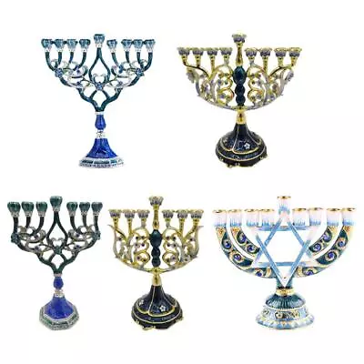 Menorah Candle Holder Handpainted Judaica Candelabra Geometric   Centerpieces • £18.76