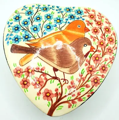 Vintage Paper Mache Trinket Box With Two  Birds Colorful  • $19.97