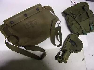 U.s.  Ww2 Army Gas Mask Carry Bag Plus U.s.  Bag On Belt. With Pouch On Belt . • $59