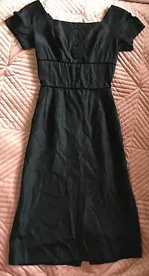 Vintage 1950s Black Silk Velvet Bow Trim Wiggle Pinup Bombshell Dress XS • $60