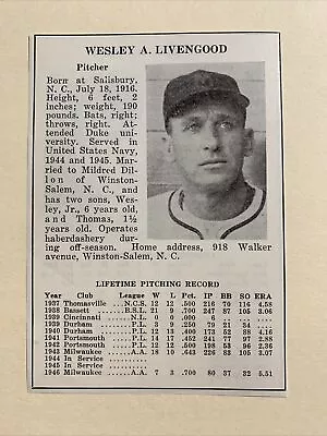 Wes Livengood Al Epperly Milwaukee Brewers 1947 AA Minor Lg. Baseball Panel • $16